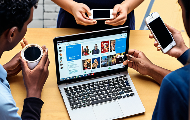 **A diverse group of people actively engaging with personalized advertisements on their smartphones and laptops, showcasing dynamic content adapting to their individual interests.** (Focuses on personalization and dynamic content)