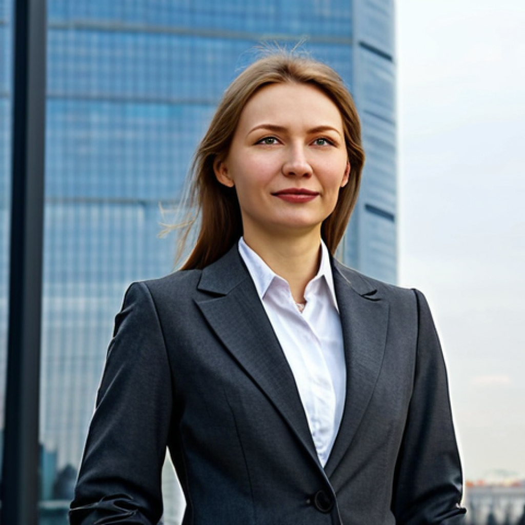광고홍보사와 고객 관계 관리 - Modern Moscow Businesswoman**
"A professional businesswoman, early 30s, standing in front of the Mo...