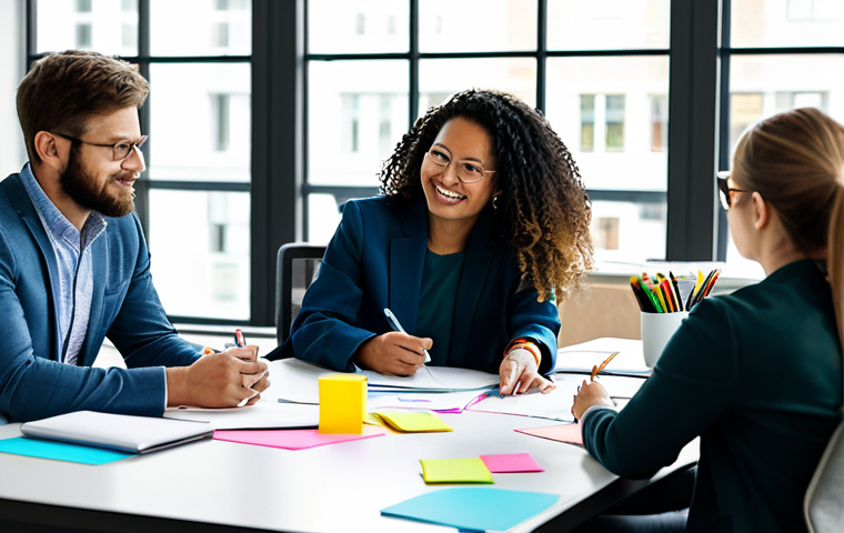 광고홍보사와 창의적 사고법 훈련 - Creative Brainstorming Session**
"A diverse group of marketing professionals, fully clothed in busi...