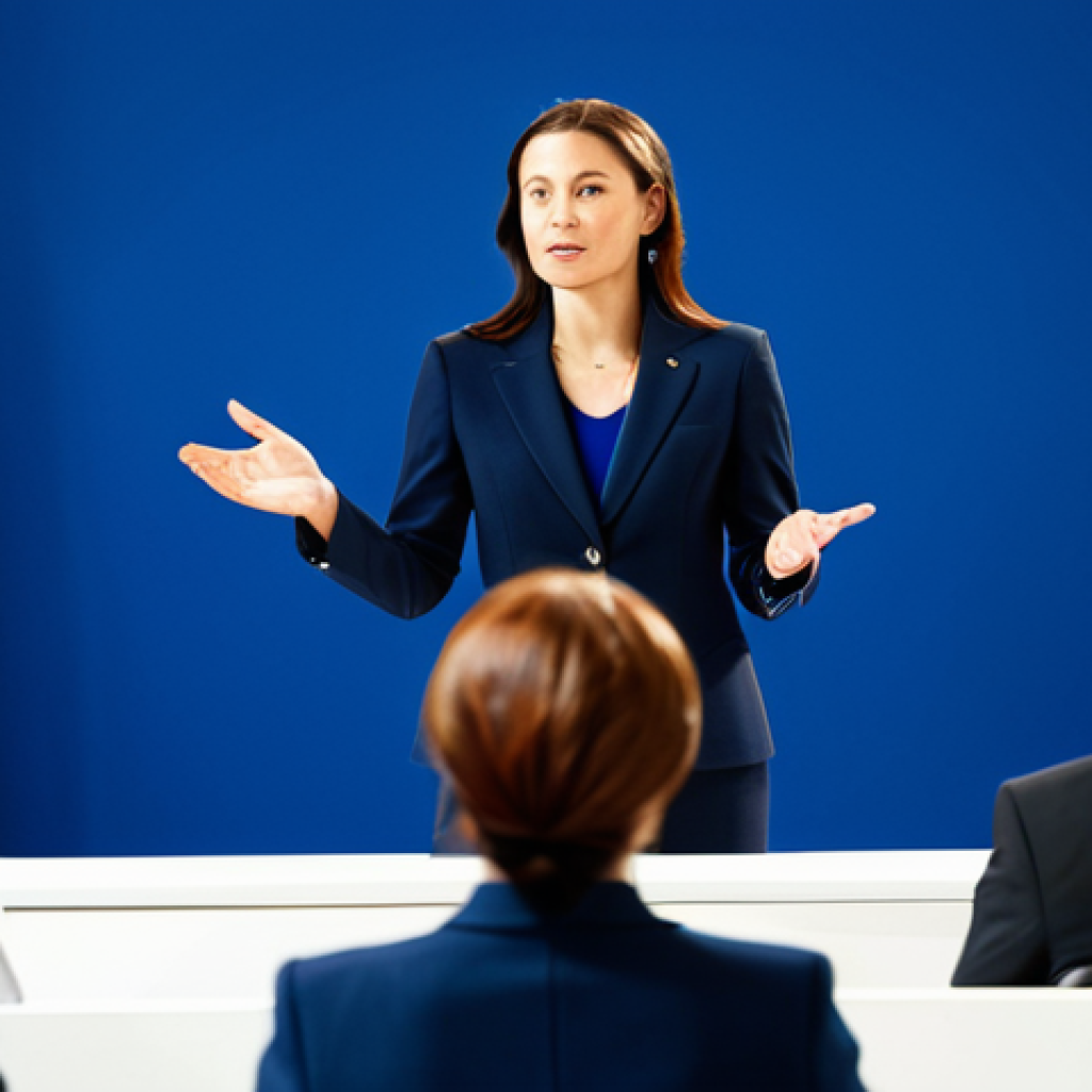 광고홍보사와 B2B 광고 기획 - Business Presentation**

"A professional businesswoman in a modest navy blue business suit, deliveri...