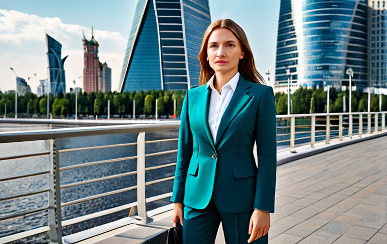 광고홍보사와 크로스 플랫폼 광고 사례 - Modern Moscow Professional**
"A professional businesswoman in a stylish, modern business suit, stan...