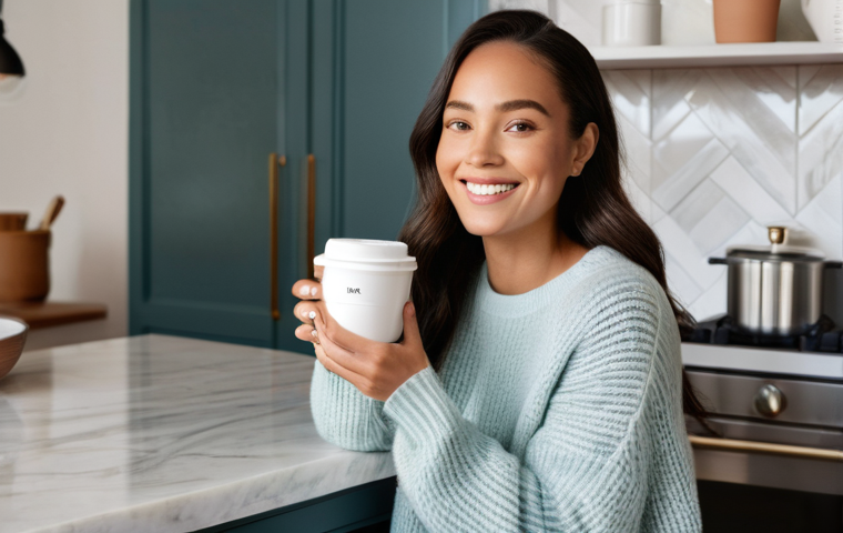 광고홍보사와 인플루언서 광고 캠페인 - **Authentic Lifestyle Integration:** A warm, inviting full-body shot of a female micro-influencer in...