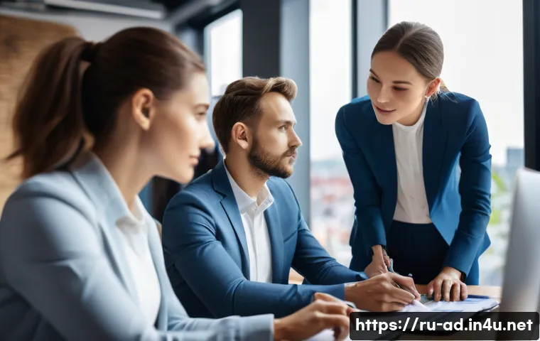 광고홍보사와 광고 실행 프로세스 - "A diverse and professional marketing team, consisting of 3-4 individuals, actively collaborating ar...