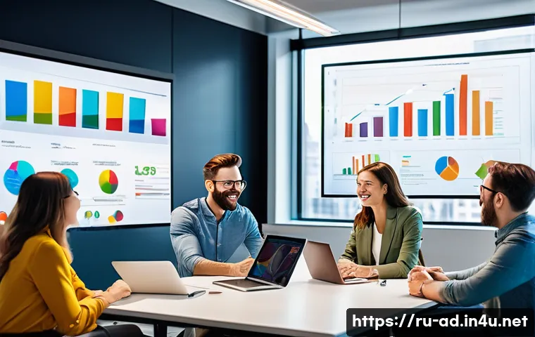 광고홍보사와 광고 크리에이티브 인사이트 - A diverse group of marketing professionals brainstorming creative advertising ideas in a modern offi...