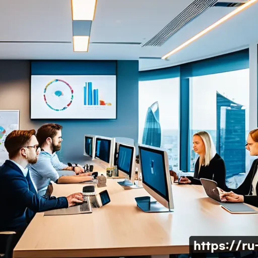 광고홍보사와 광고주 중심 광고 제작 - A detailed modern digital marketing office scene in Moscow, showing a diverse team of young professi...