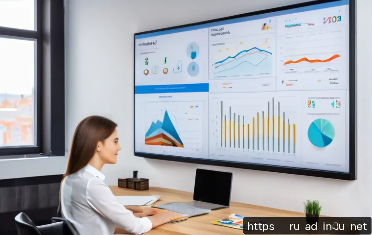 광고홍보사와 초보자를 위한 가이드 - A modern digital marketing office scene focused on analyzing target audience data for a Russian-spea...