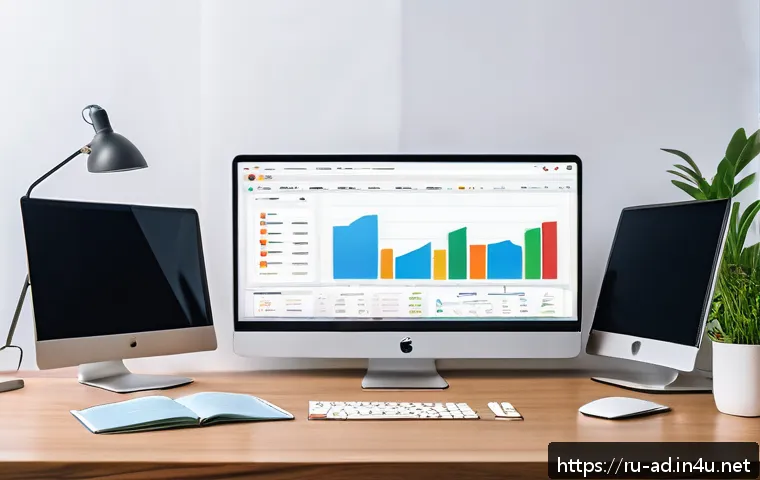 광고홍보사와 미디어 바잉 프로세스 - A modern digital marketing workspace scene focused on media buying optimization for a Russian-speaki...