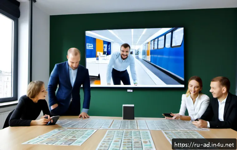 Home 17 광고홍보사와 광고시장 혁신 사례 - Photorealistic modern advertising agency workshop in Moscow, diverse Russian creative team of adults...